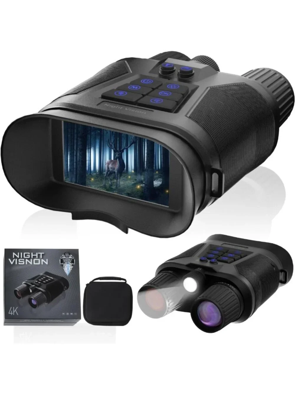 4K Night Vision Goggles - Rechargeable Infrared Binoculars, 8X Zoom, Audio